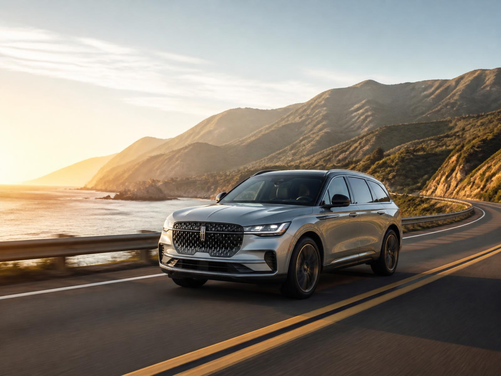 Silver SUV driving on a coastal road